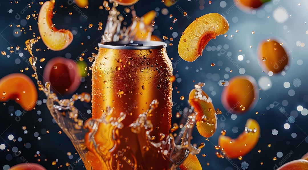 Lata de alumínio com suco de fruta refrescante e com gás