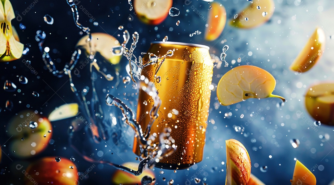 Lata de alumínio com suco de fruta refrescante e com gás