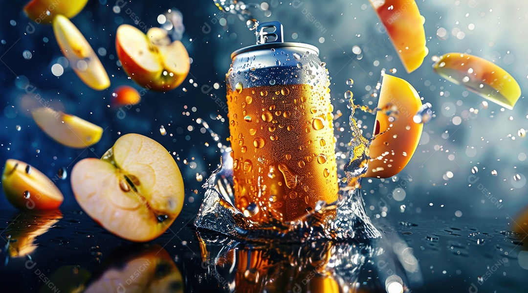 Lata de alumínio com suco de fruta refrescante e com gás