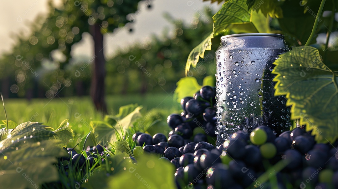 Lata de alumínio com suco de fruta refrescante e com gás