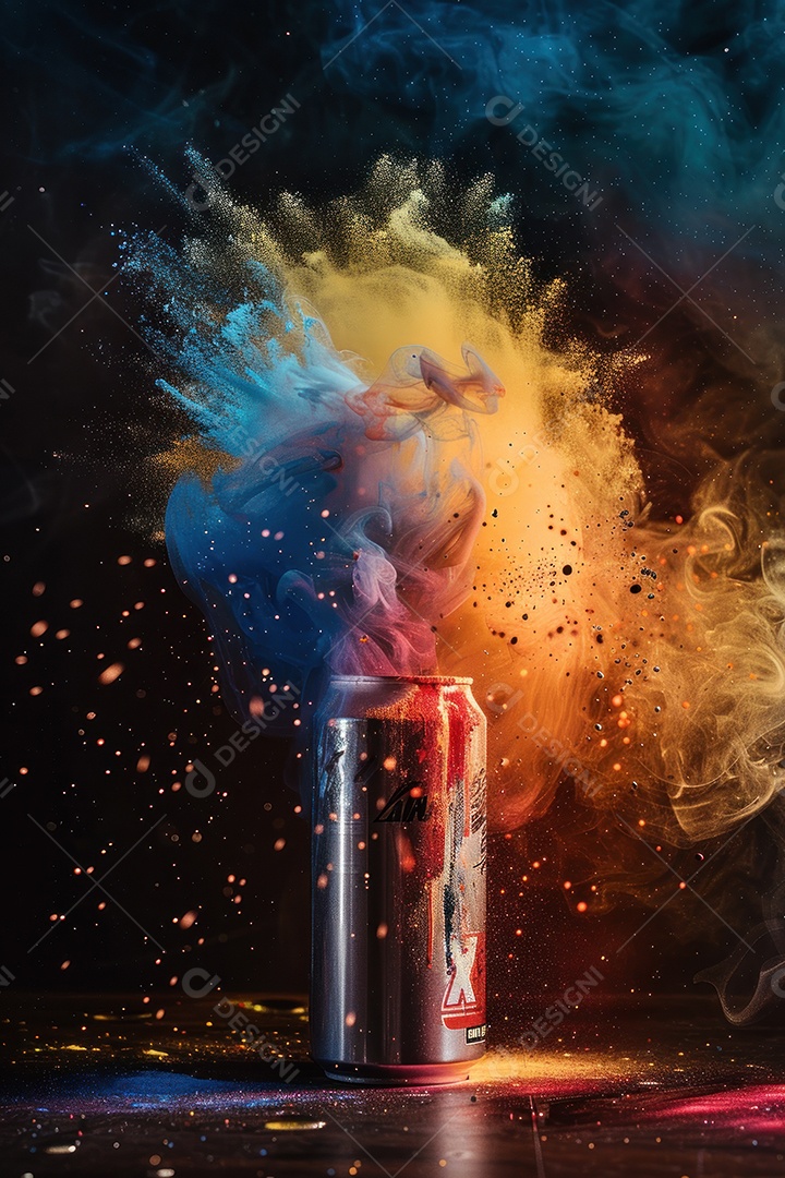 Lata de alumínio com suco de fruta refrescante e com gás