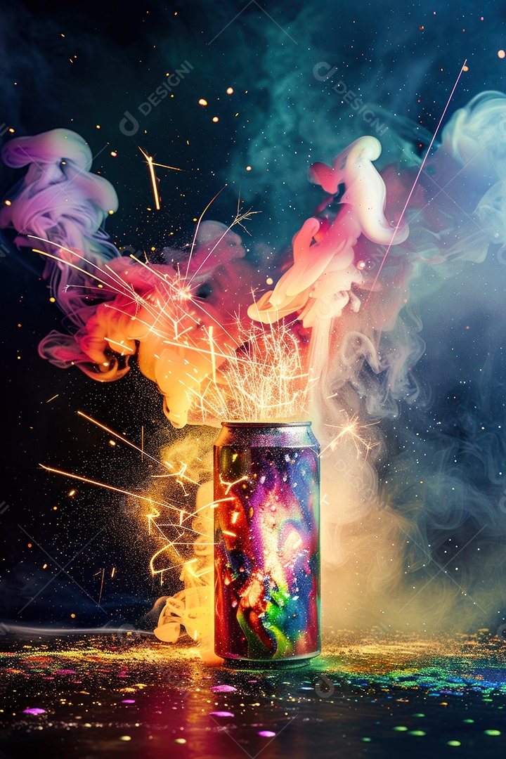 Lata de alumínio com suco de fruta refrescante e com gás