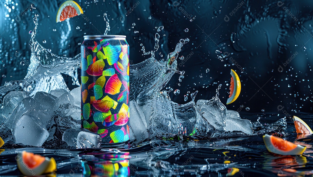 Lata de alumínio com suco de fruta refrescante e com gás