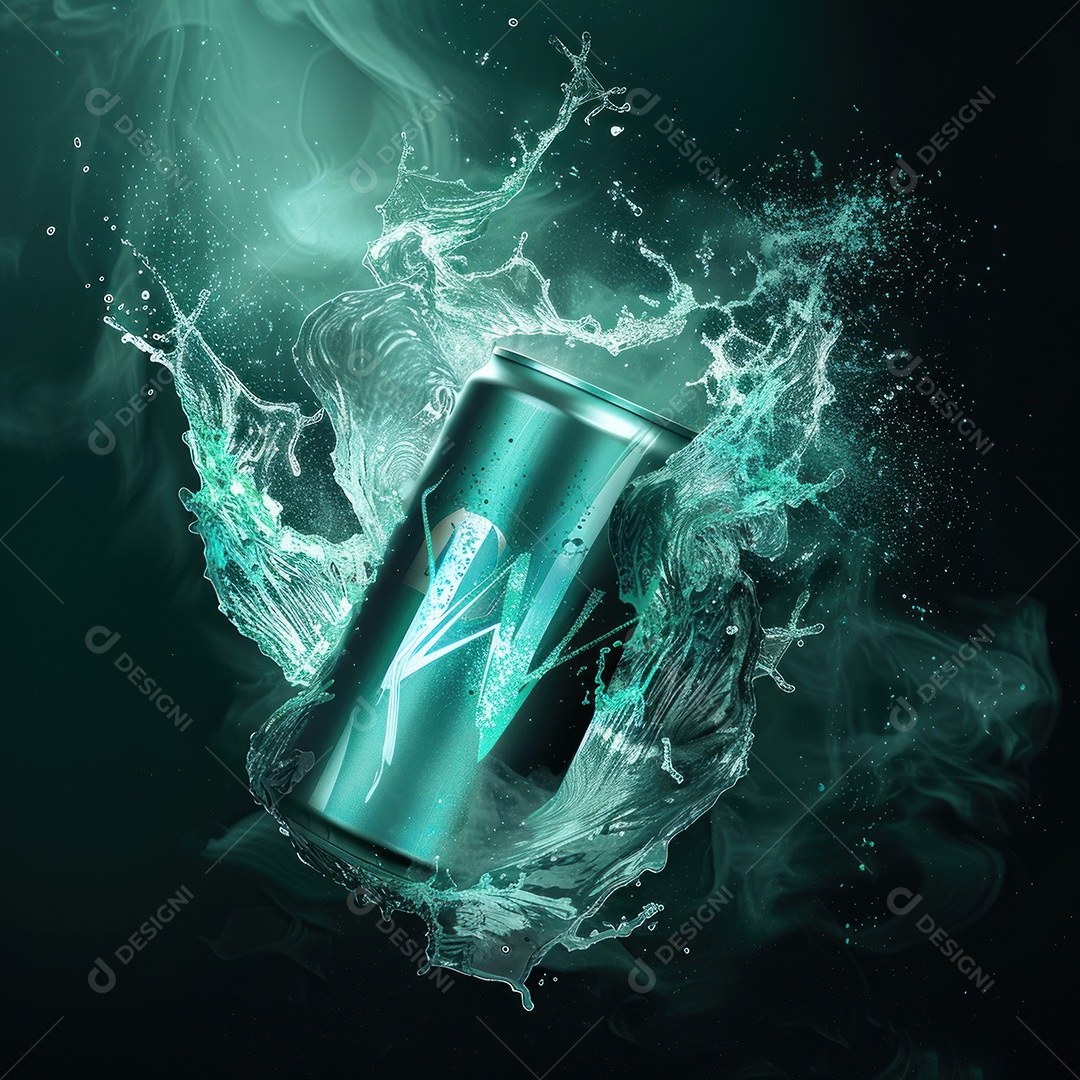 Uma lata de bebida branca sobre a água cristalina