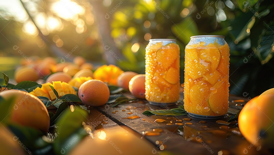 Smoothie de frutas fresco em um copo com fatias de fruta sobre uma mesa de madeira