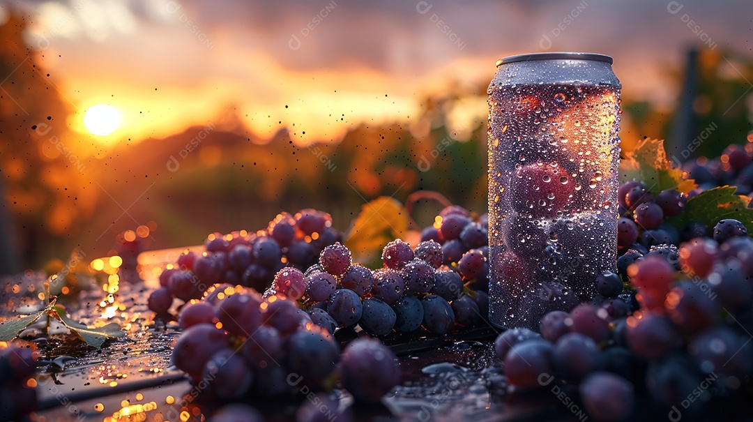 Lata de alumínio com desenho de frutos fundo escuro