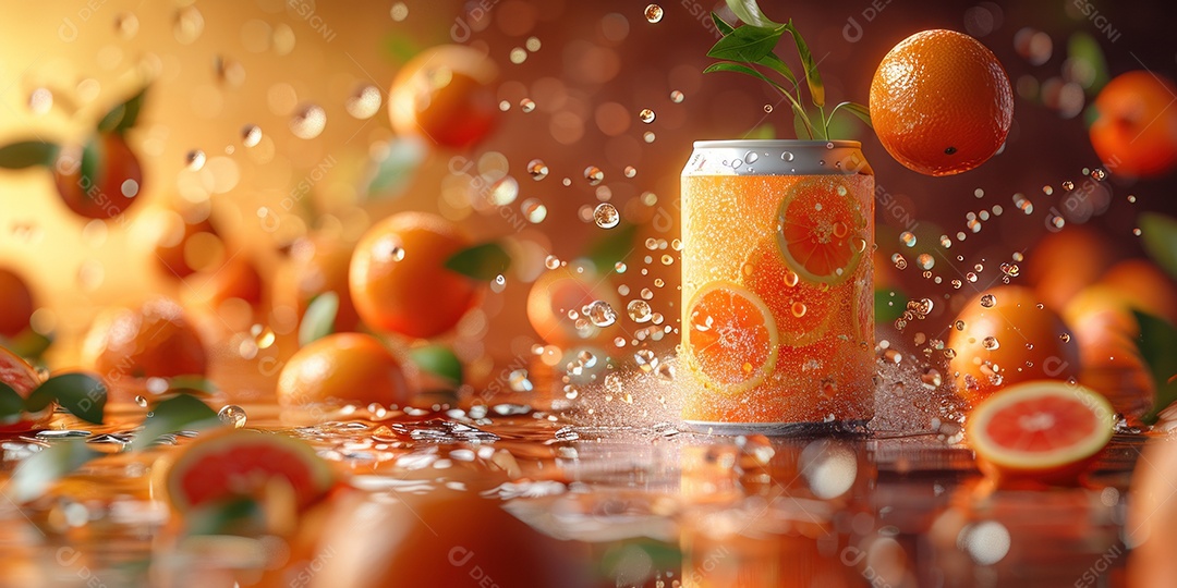 Lata de alumínio com desenho de frutos fundo escuro