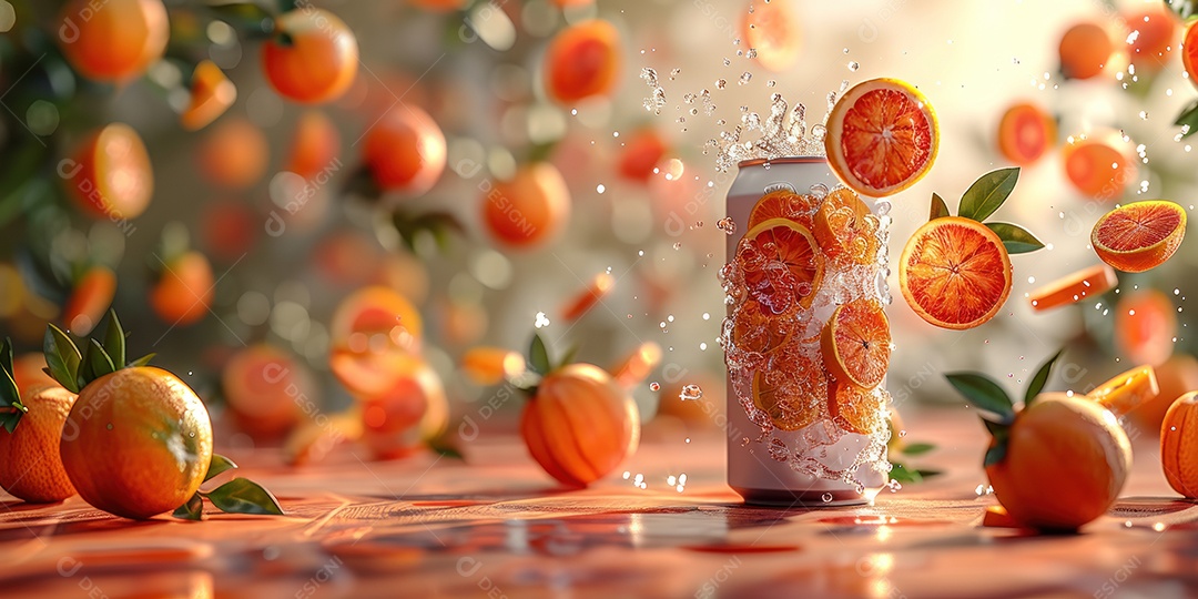 Lata de alumínio com desenho de frutos fundo escuro