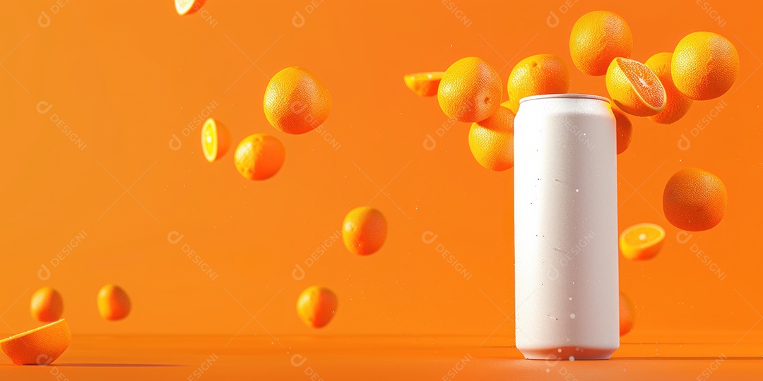 Lata de alumínio com desenho de frutos fundo isolado