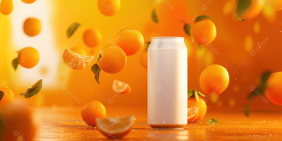 Lata de alumínio com desenho de frutos fundo isolado