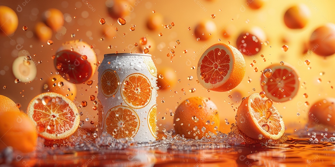 Lata de alumínio com desenho de frutos fundo isolado