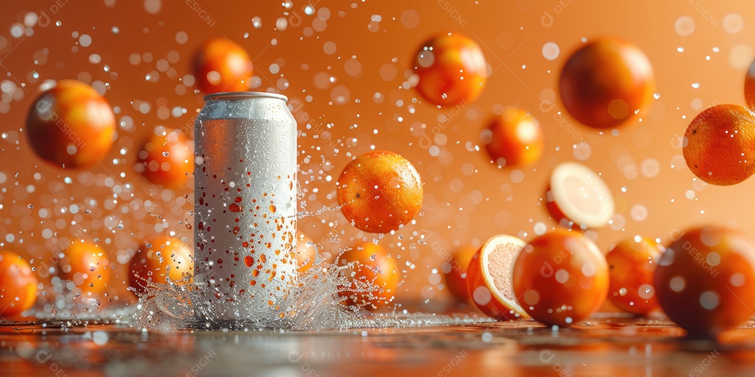 Lata de alumínio com desenho de frutos fundo isolado