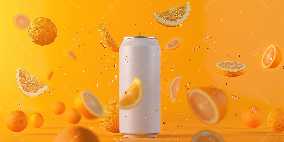 Lata de alumínio com desenho de frutos fundo isolado