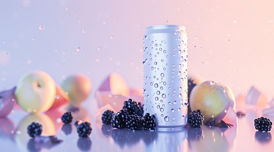 Lata de alumínio com desenho de frutos fundo isolado