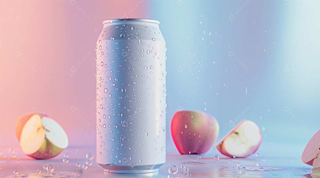 Lata de alumínio com desenho de frutos fundo isolado