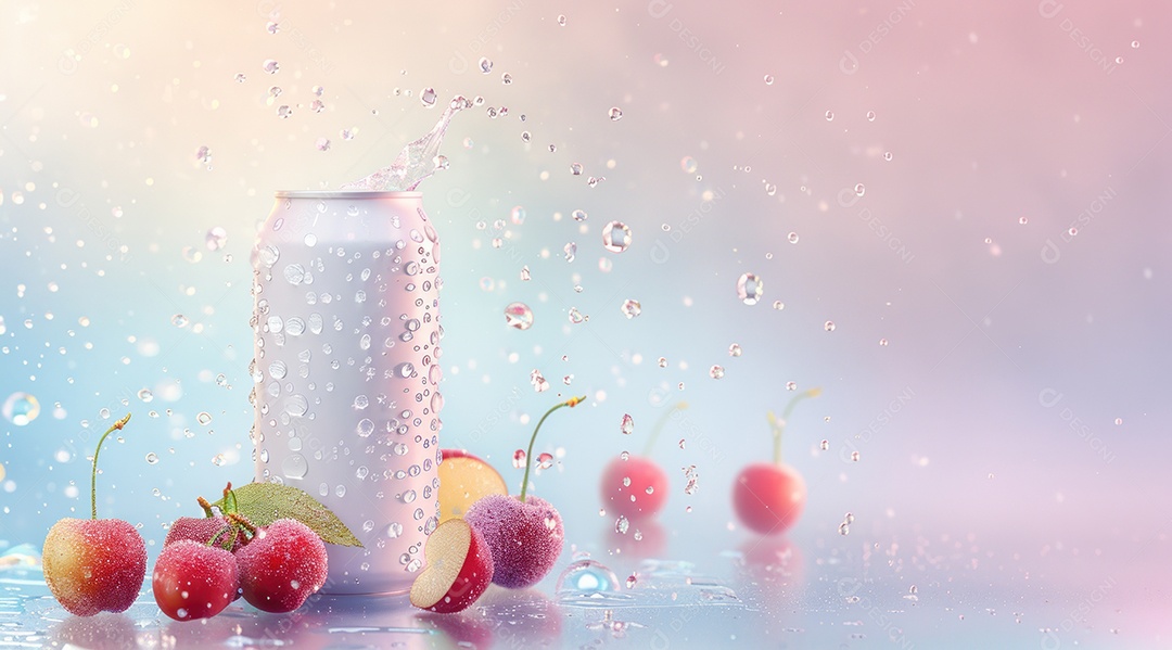 Lata de alumínio com desenho de frutos fundo isolado