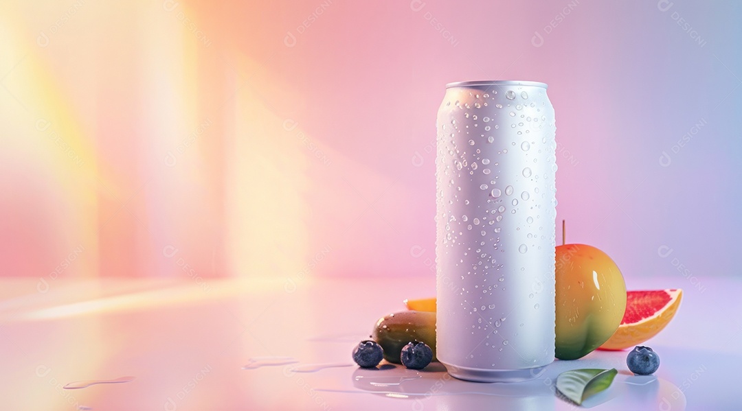 Lata de alumínio com desenho de frutos fundo isolado