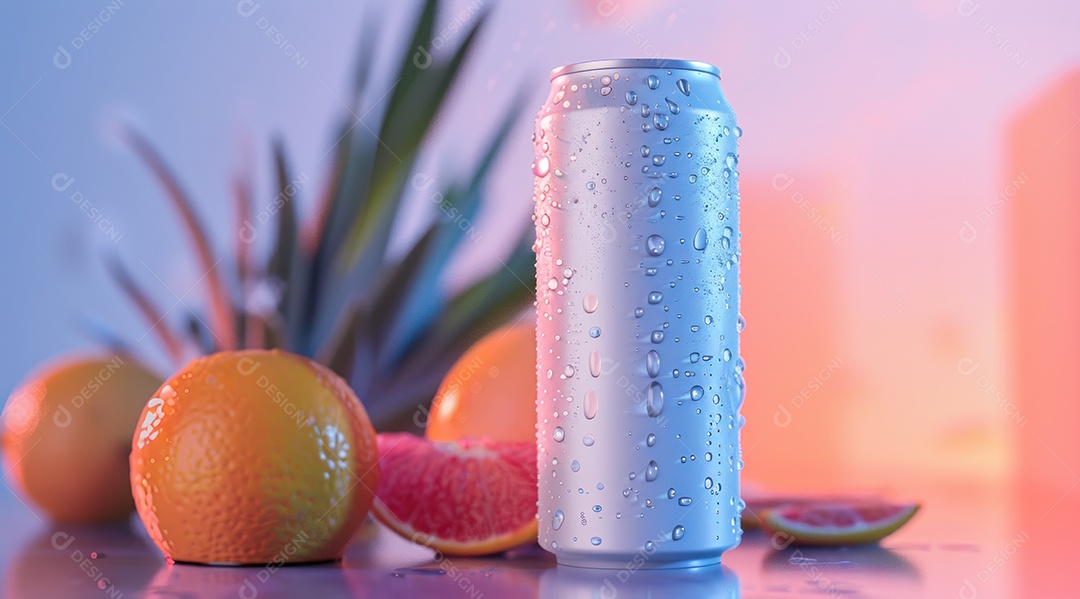 Lata de alumínio com desenho de frutos fundo isolado