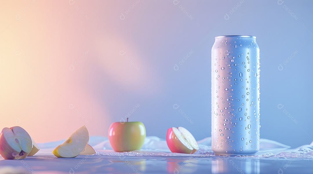 Lata de alumínio com desenho de frutos fundo isolado