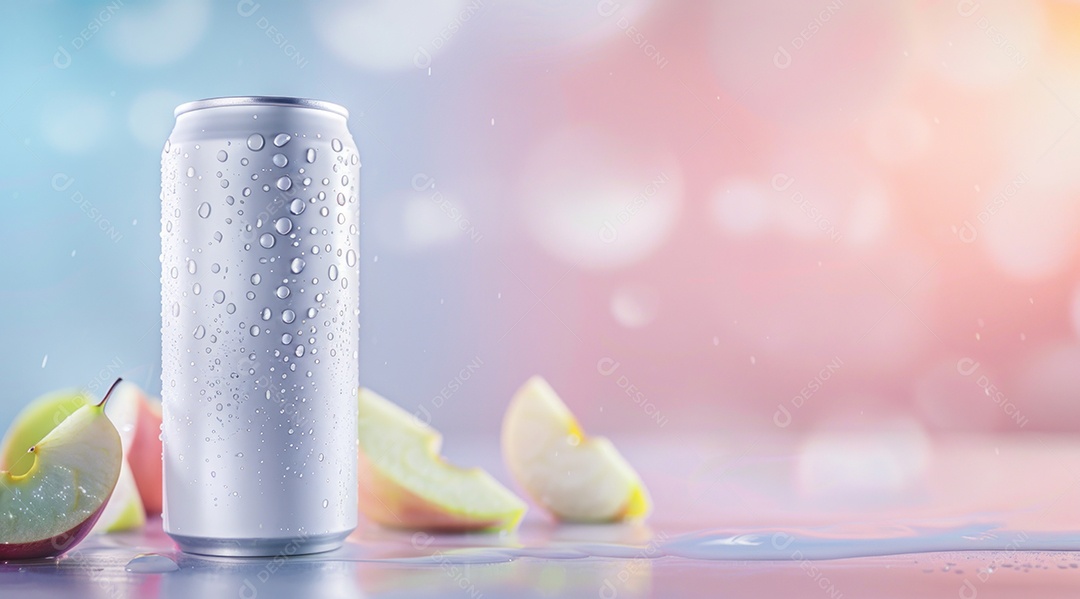 Lata de alumínio com desenho de frutos fundo isolado