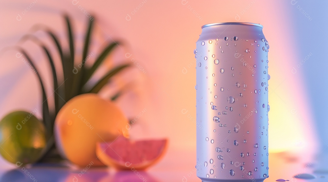 Lata de alumínio com desenho de frutos fundo isolado