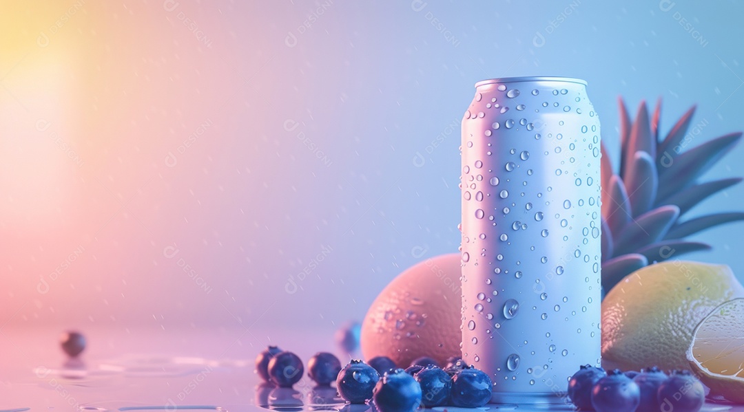 Lata de alumínio com desenho de frutos fundo isolado