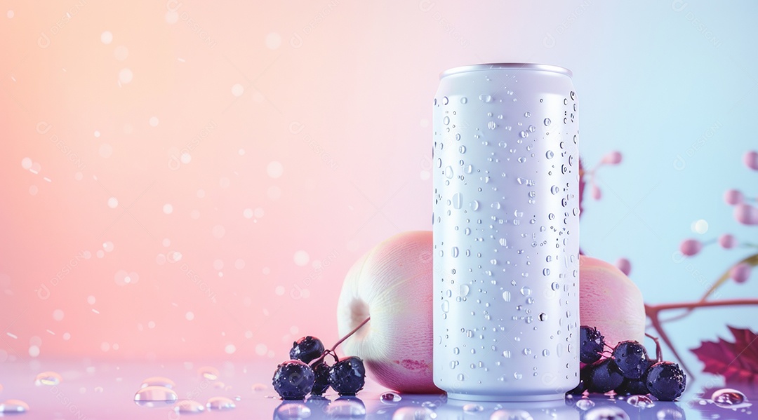 Lata de alumínio com desenho de frutos fundo isolado