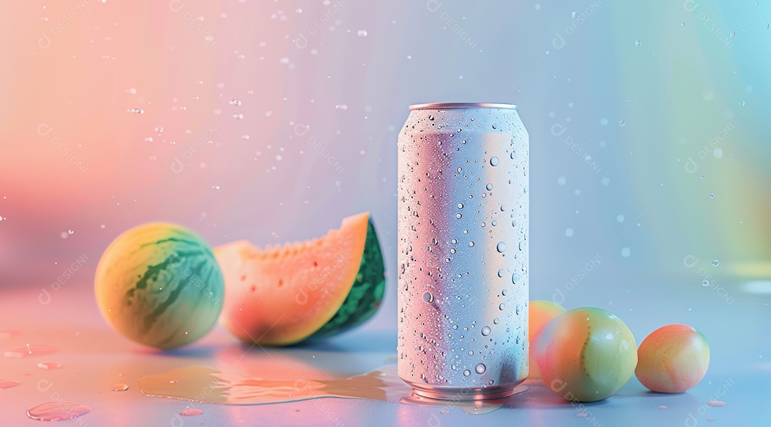 Lata de alumínio com desenho de frutos fundo isolado