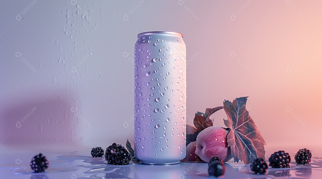 Lata de alumínio com desenho de frutos fundo isolado