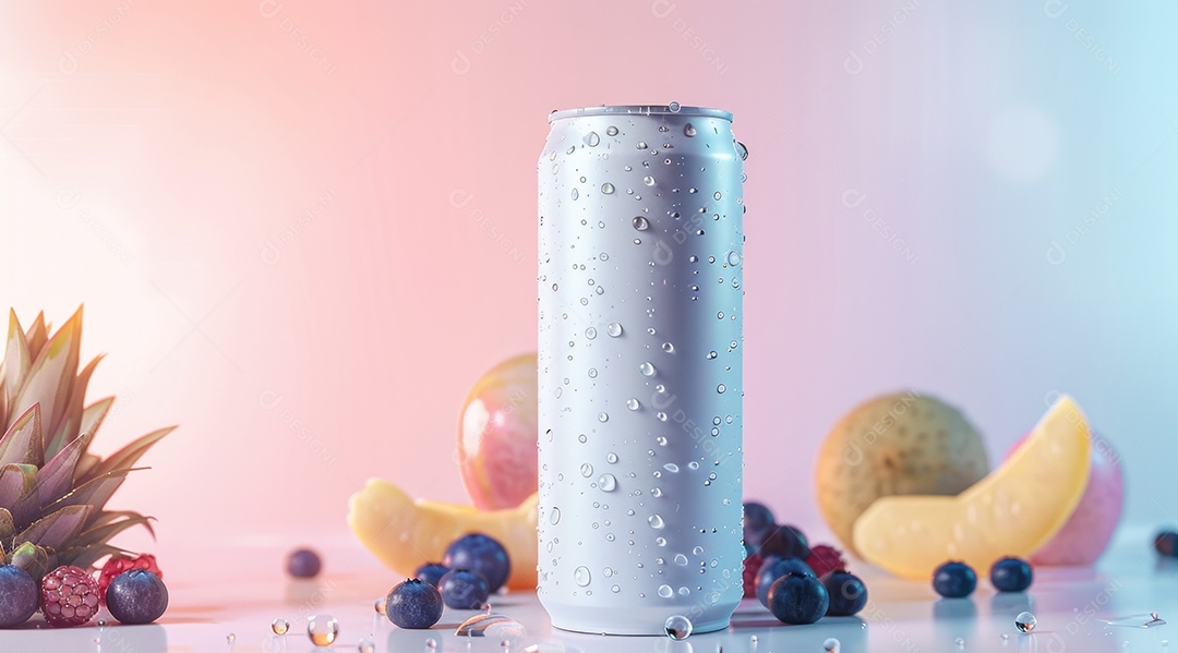 Lata de alumínio com desenho de frutos fundo isolado