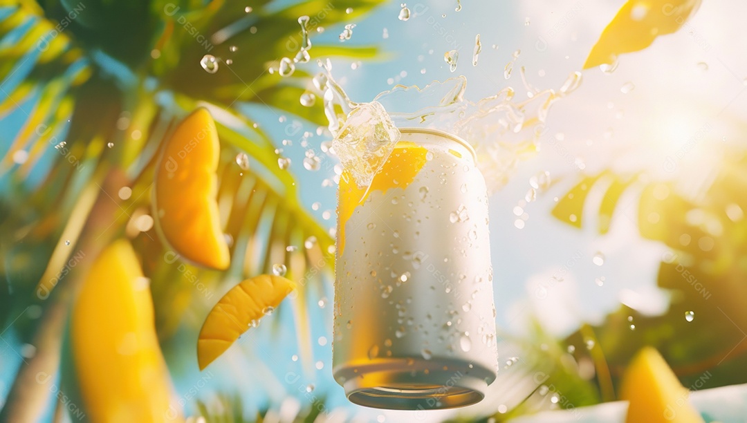 Lata de alumínio com desenho de frutos fundo isolado