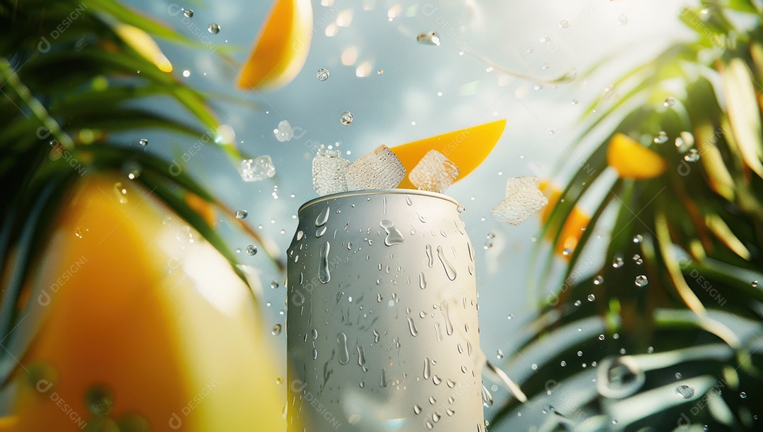 Lata de alumínio com desenho de frutos fundo isolado