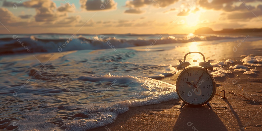 Manhã de um novo dia despertador na praia luz do sol da manhã