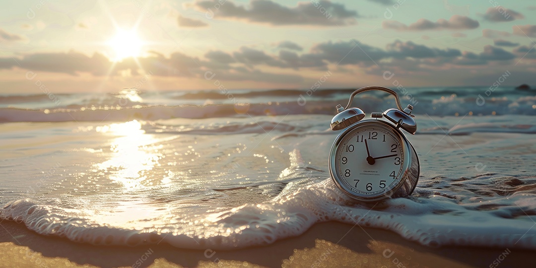 Manhã de um novo dia despertador na praia luz do sol da manhã