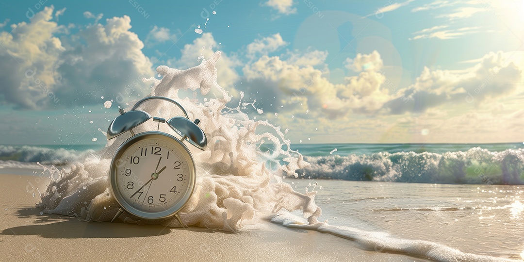 Manhã de um novo dia despertador na praia luz do sol da manhã