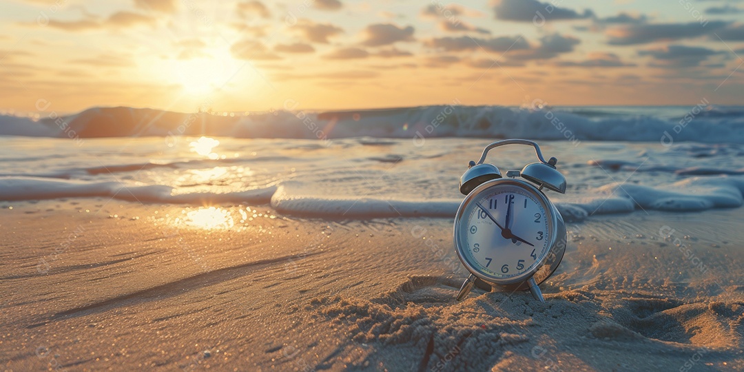 Manhã de um novo dia despertador na praia luz do sol da manhã