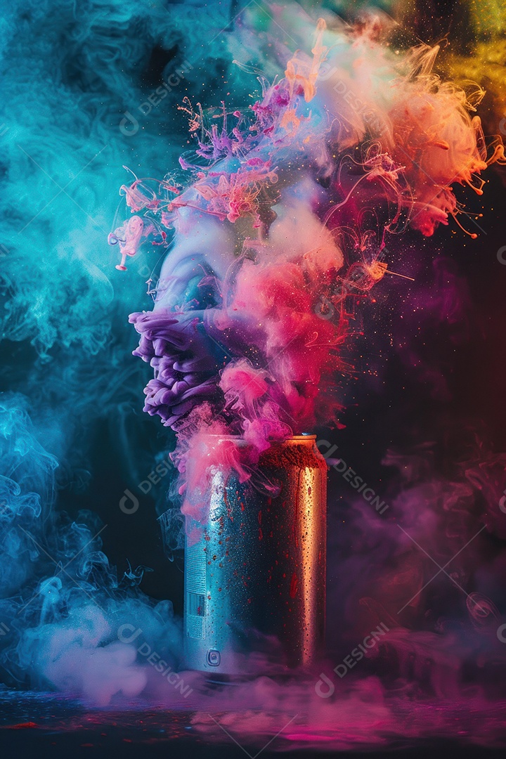 Spray de tinta colorida em formato de arco-íris