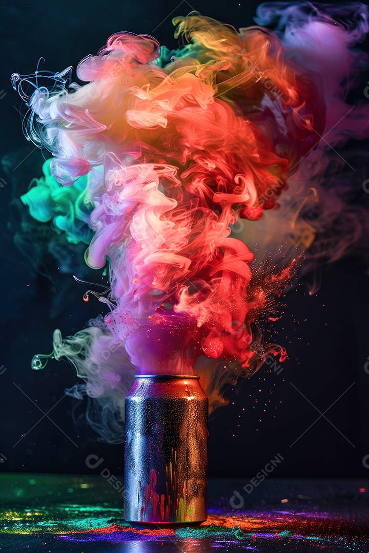 Spray de tinta colorida em formato de arco-íris