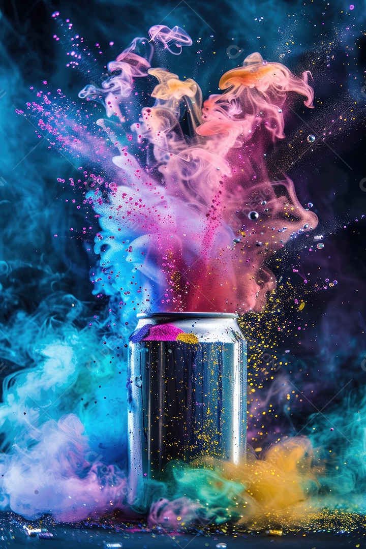 Spray de tinta colorida em formato de arco-íris