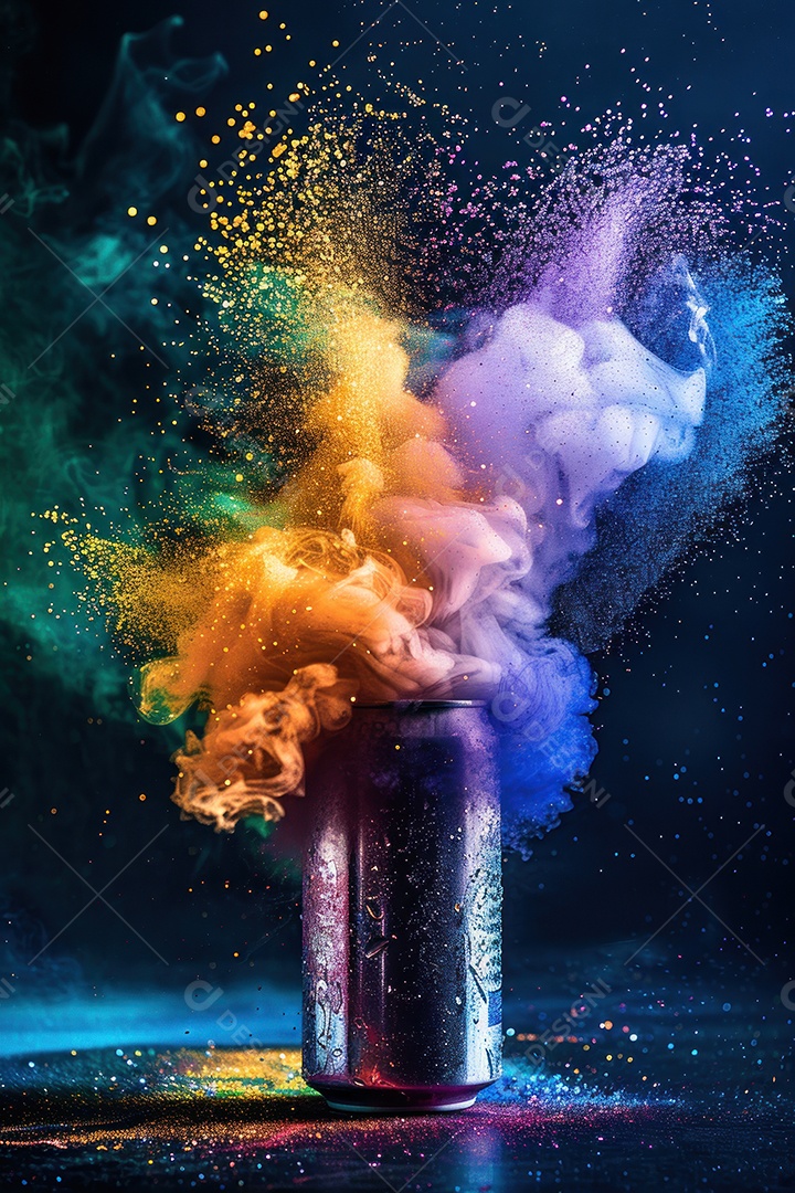 Spray de tinta colorida em formato de arco-íris