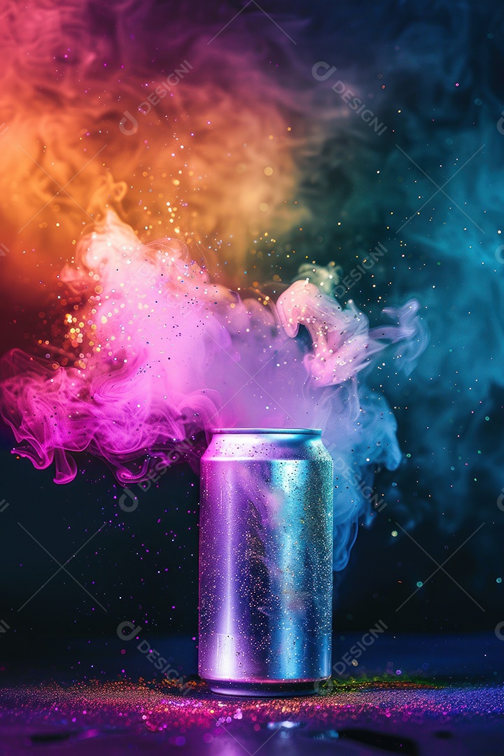 Spray de tinta colorida em formato de arco-íris