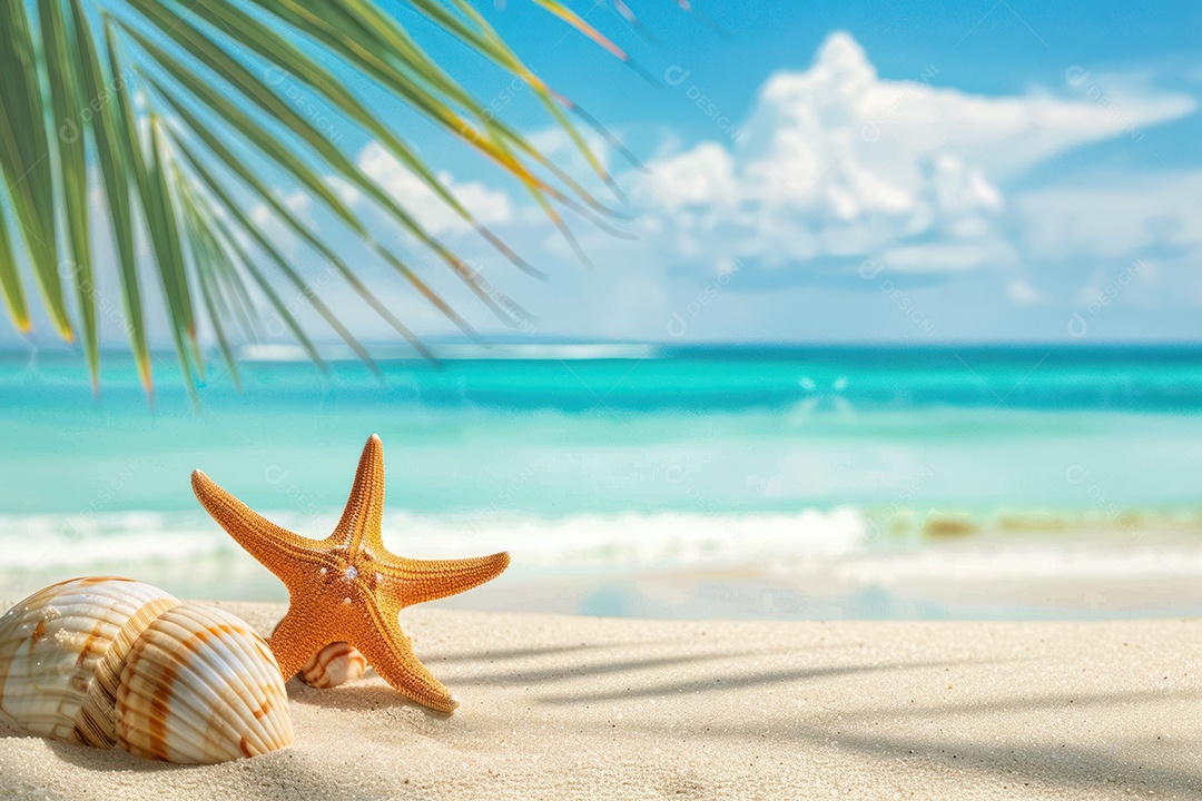 Paisagem tropical exuberante areia branca com palmeiras e mar azul-turquesa