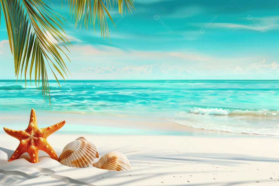 Paisagem tropical exuberante areia branca com palmeiras e mar azul-turquesa