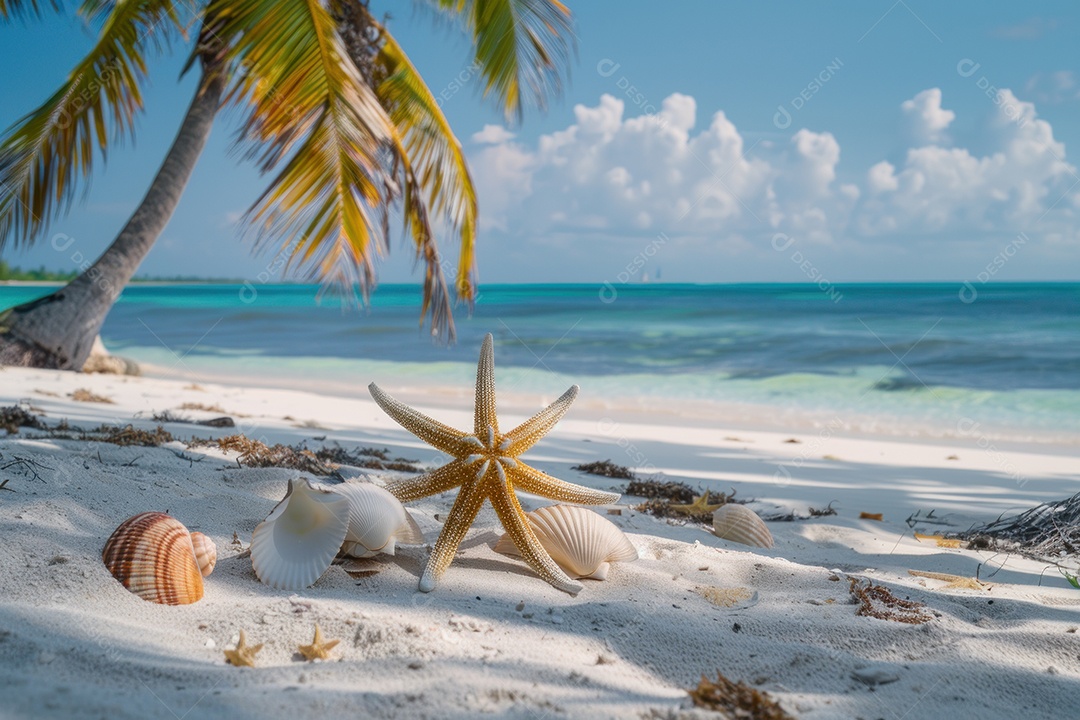 Paisagem tropical exuberante areia branca com palmeiras e mar azul-turquesa