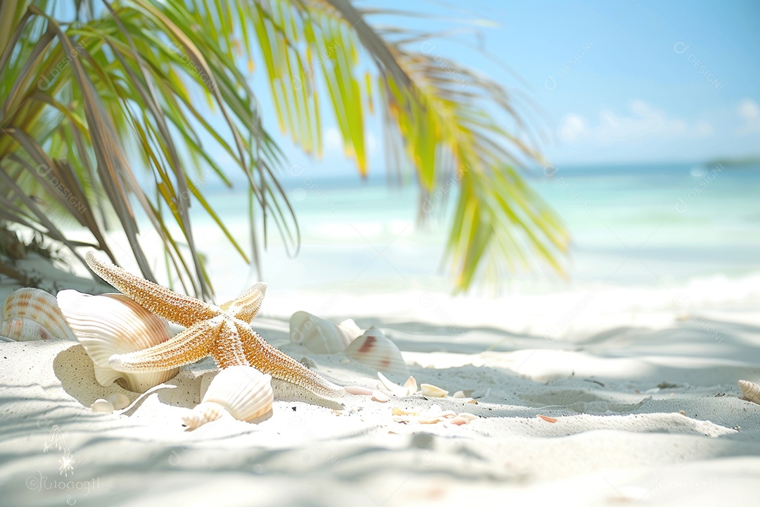 Paisagem tropical exuberante areia branca com palmeiras e mar azul-turquesa