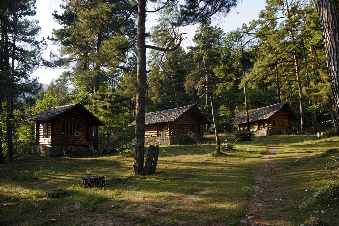 Caminho no parque em vila verde e tranquila árvores