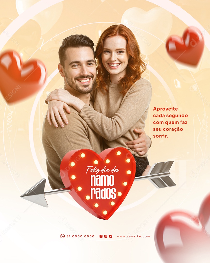 Feliz Dia dos Namorados 12 de junho Social Media PSD Editável