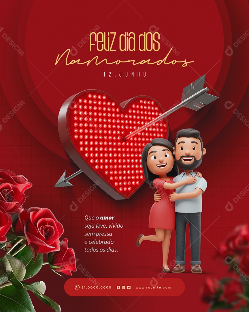 Feliz Dia dos Namorados 12 de junho Social Media PSD Editável