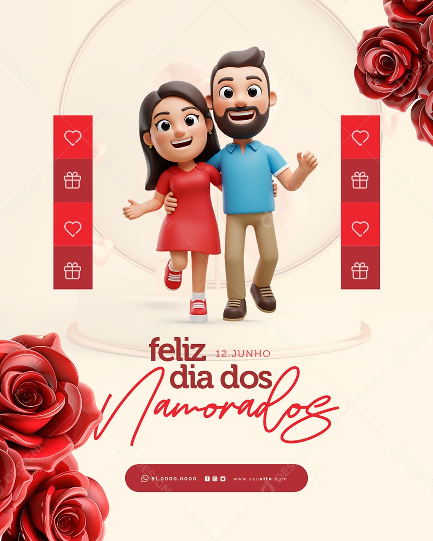 Feliz Dia dos Namorados 12 de junho Social Media PSD Editável
