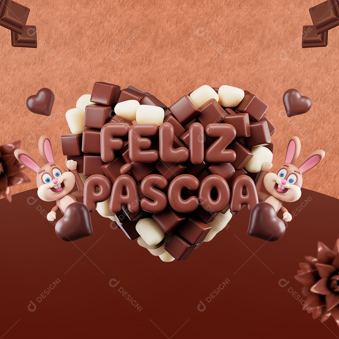 Feliz Páscoa Selo 3D para Composição PSD